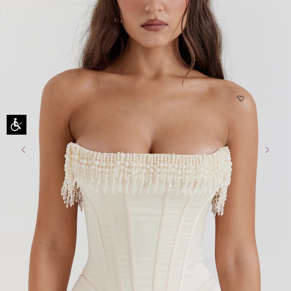 House of CB Natila Vintage Cream Embellished  Strapless Dress NWOT